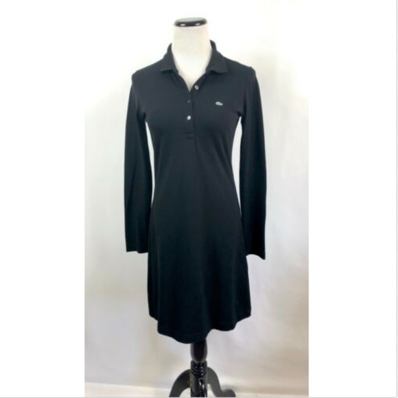 Lacoste Dresses & Skirts - Lacoste Black Pique Cotton Dress Long Sleeves